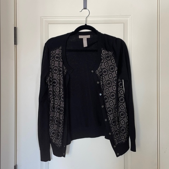 Crocheted Banana Republic Cardigan Long Sleeve Black Beige Size Medium - Picture 1 of 5